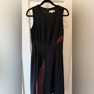 Thakoon Black Gathered Midi Dress with Red Floral Accent
